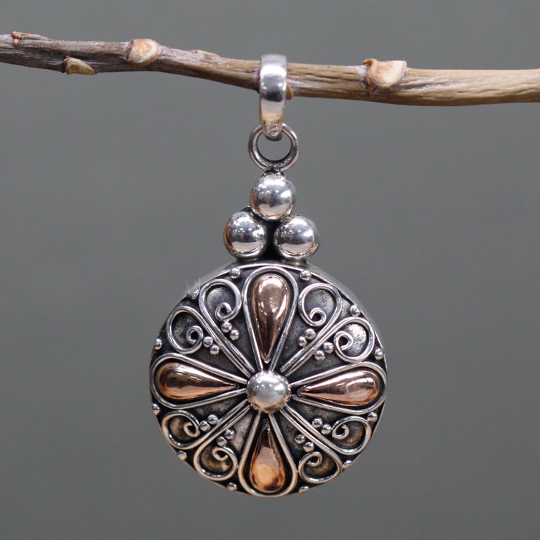 Gold & Silver Round Pendant - Classic Design - Brand Name