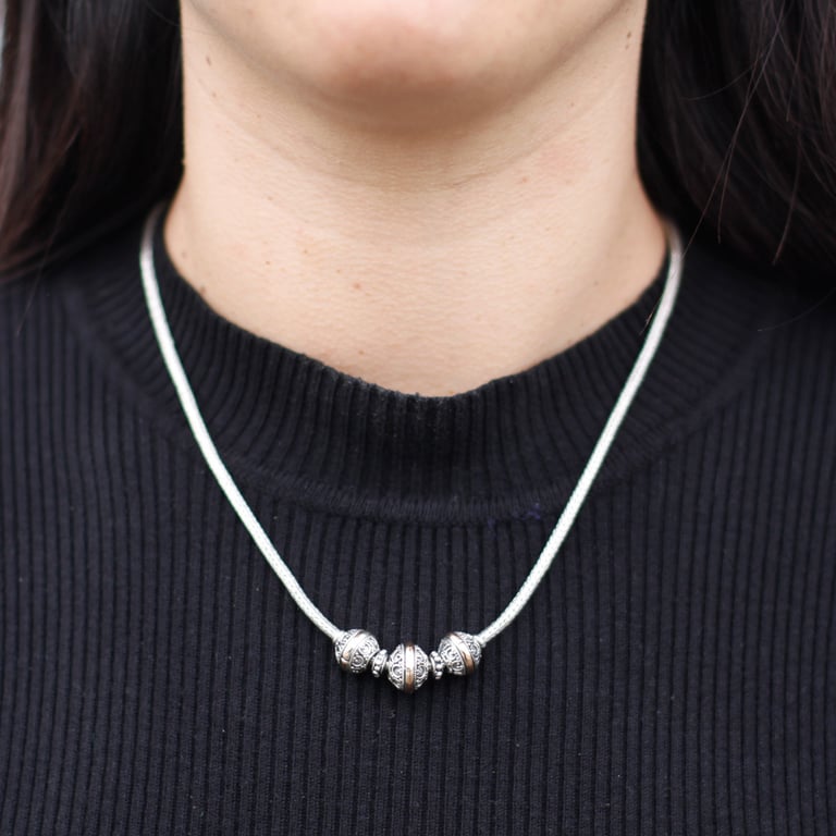 925 Sterling Silver & Gold Plated Necklace Tri - Elegant Layering Piece