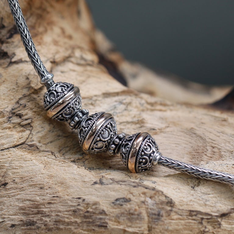 925 Sterling Silver & Gold Plated Necklace Tri - Elegant Layering Piece