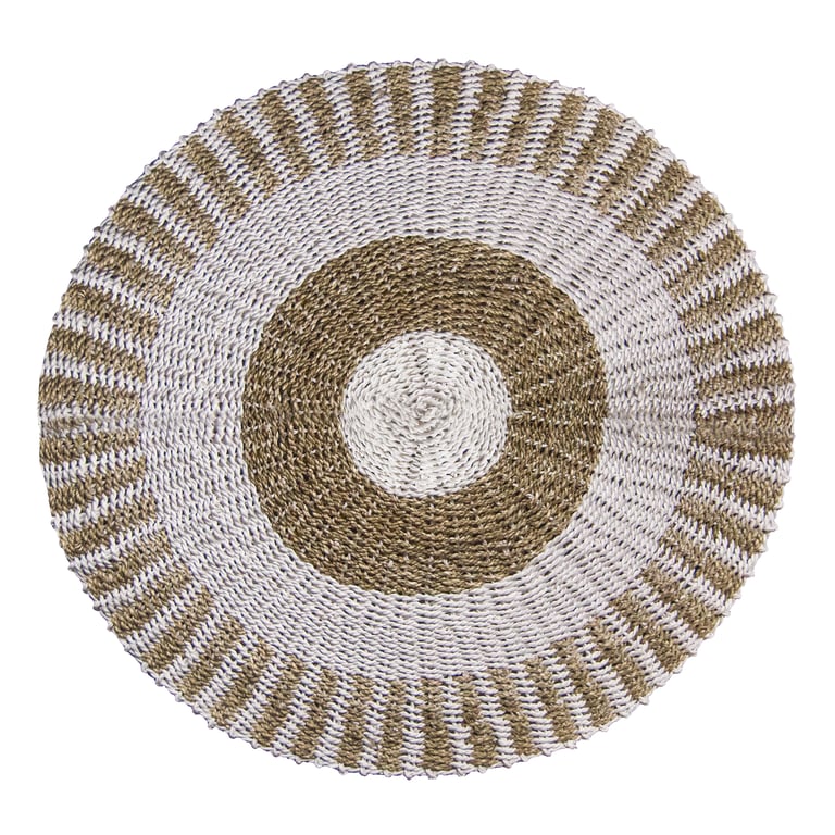 Seagrass Round Mat (White & Tan) - 1m - Sun Or, if you want to include the brand name: Seagrass Round Mat (White & Tan) by Sun - 1m