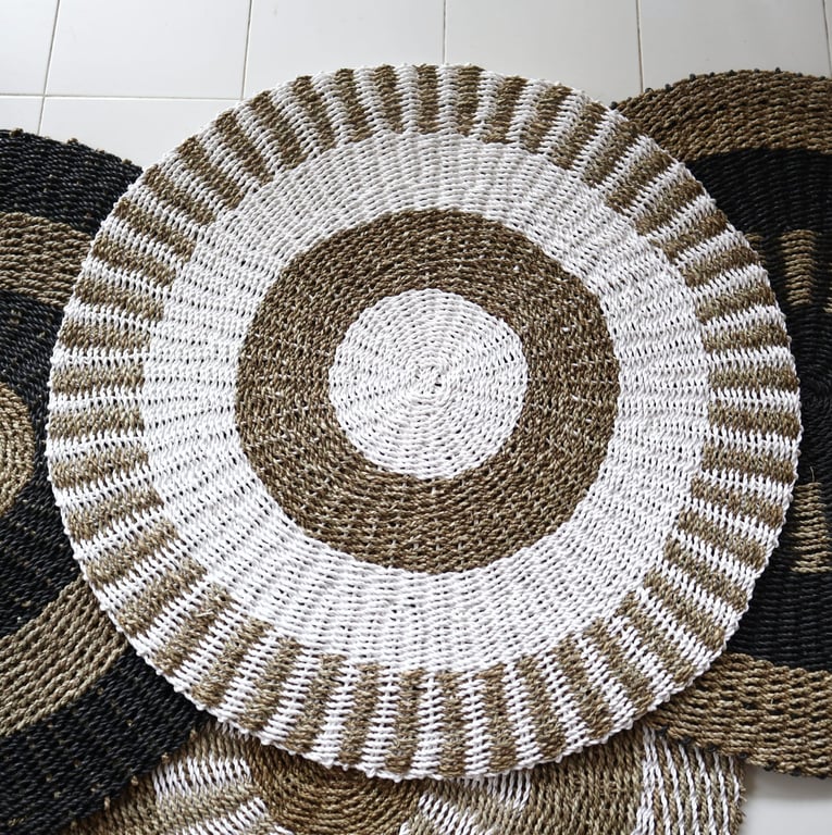 Seagrass Round Mat (White & Tan) - 1m - Sun Or, if you want to include the brand name: Seagrass Round Mat (White & Tan) by Sun - 1m