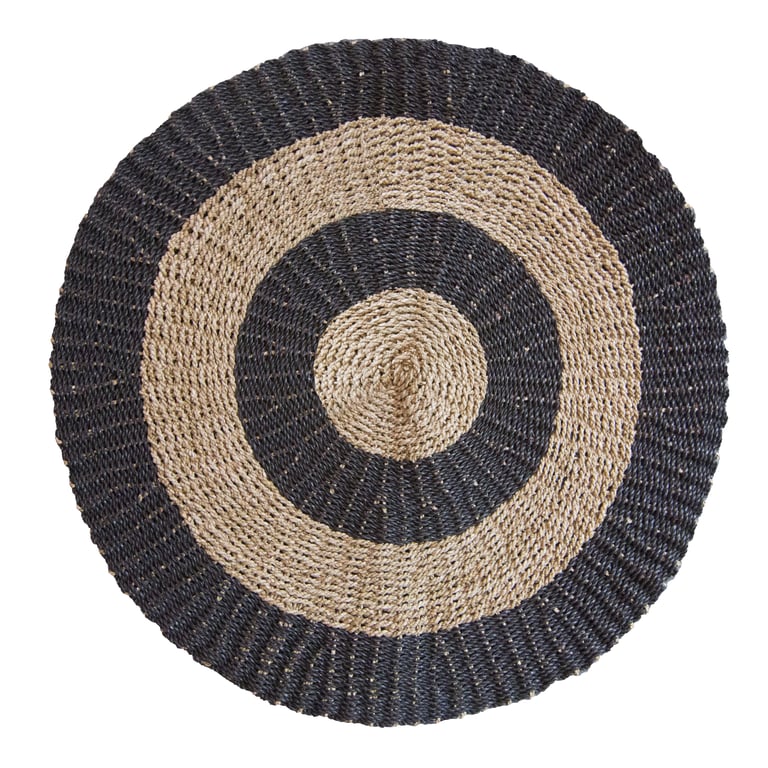 Seagrass Round Rug (Black & Tan, 1m Circle)