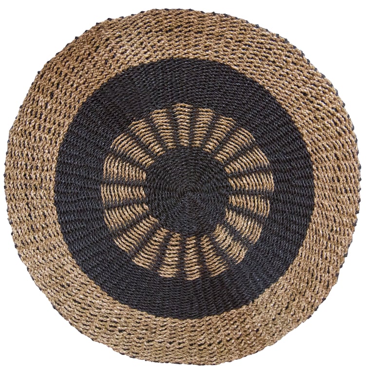 1m Seagrass Round Rug (Black & Tan) - Inner Sun Design