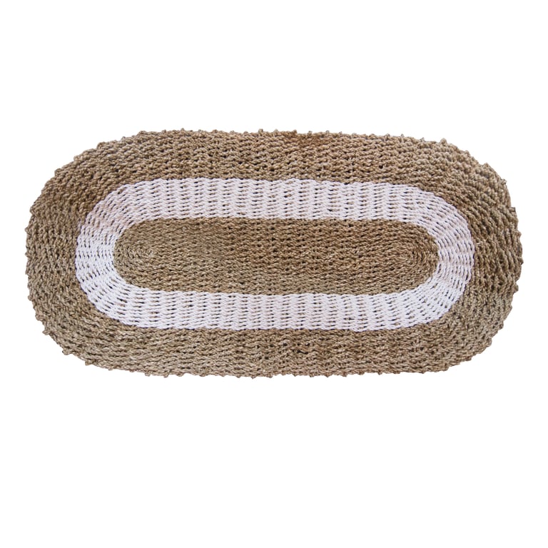 Seagrass Oval Rug (60x120cm) - White & Tan, Classic Design