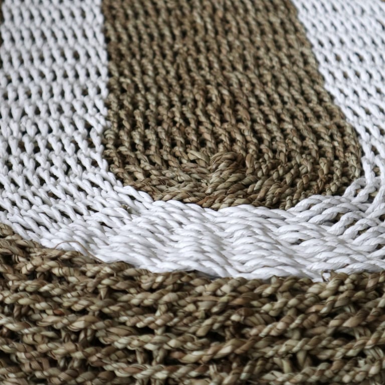 Seagrass Oval Rug (60x120cm) - White & Tan, Classic Design
