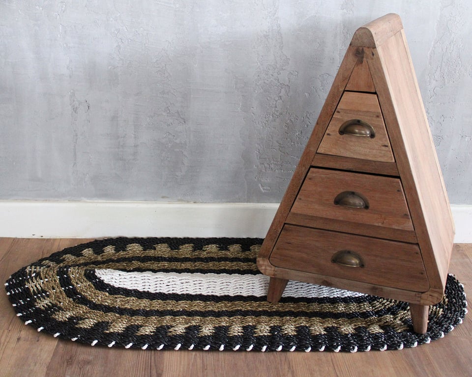 Seagrass Oval Rug (60x120cm) - Classic Black, White & Tan Design