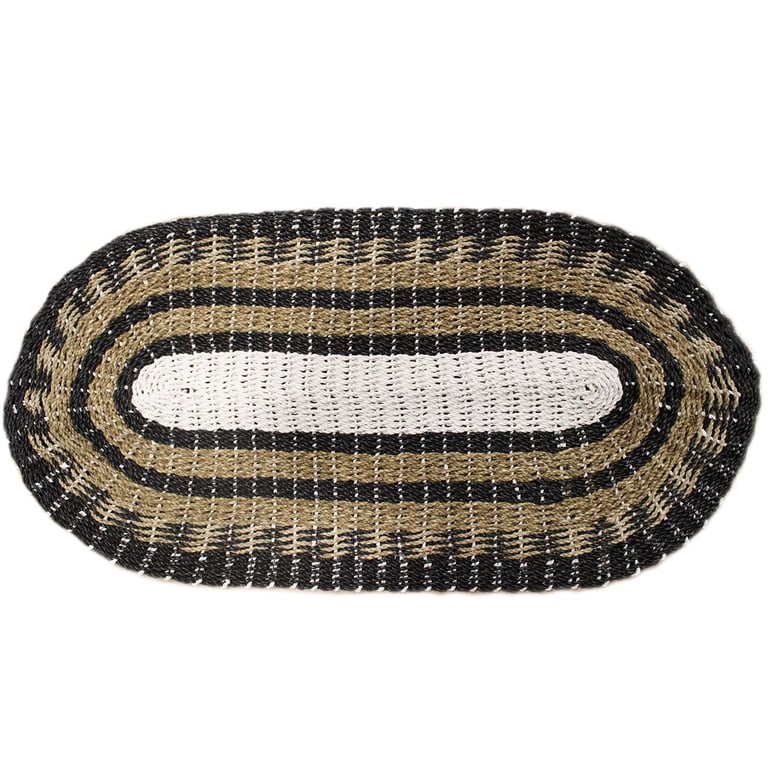 Seagrass Oval Rug (60x120cm) - Classic Black, White & Tan Design