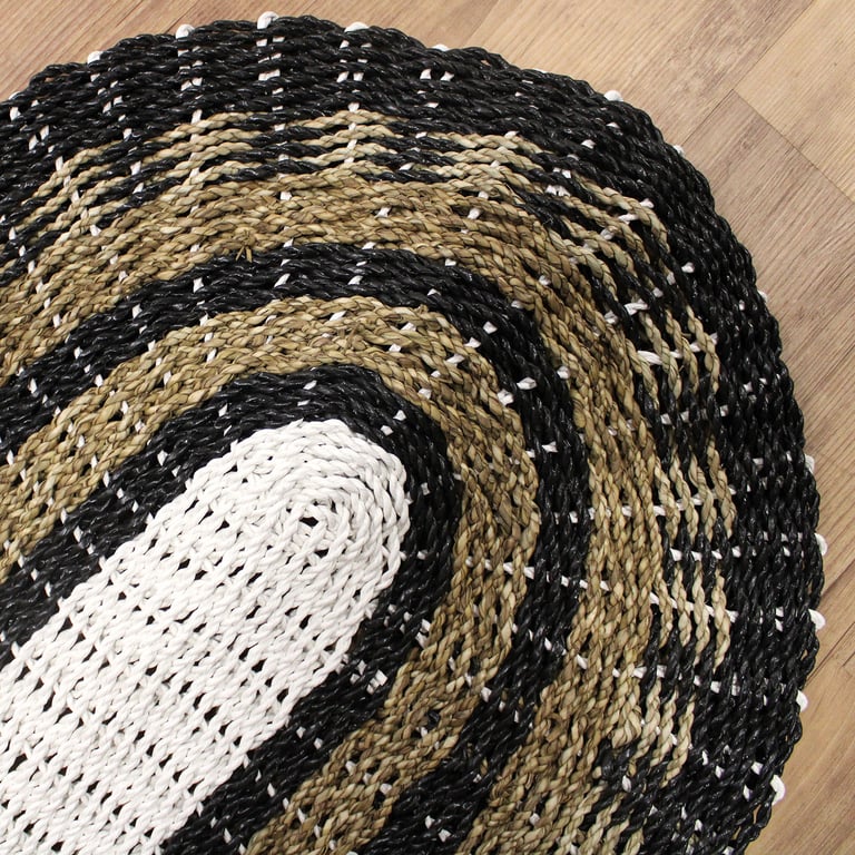 Seagrass Oval Rug (60x120cm) - Classic Black, White & Tan Design
