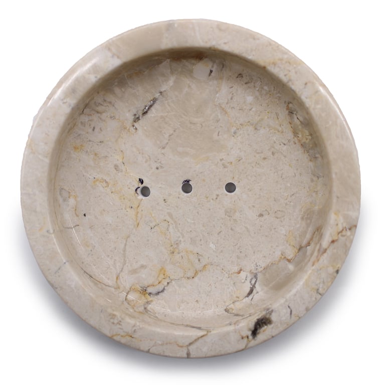 Round Honey Marble Flat Soap Dish - Elegant Bathroom Soap Holder & Tray