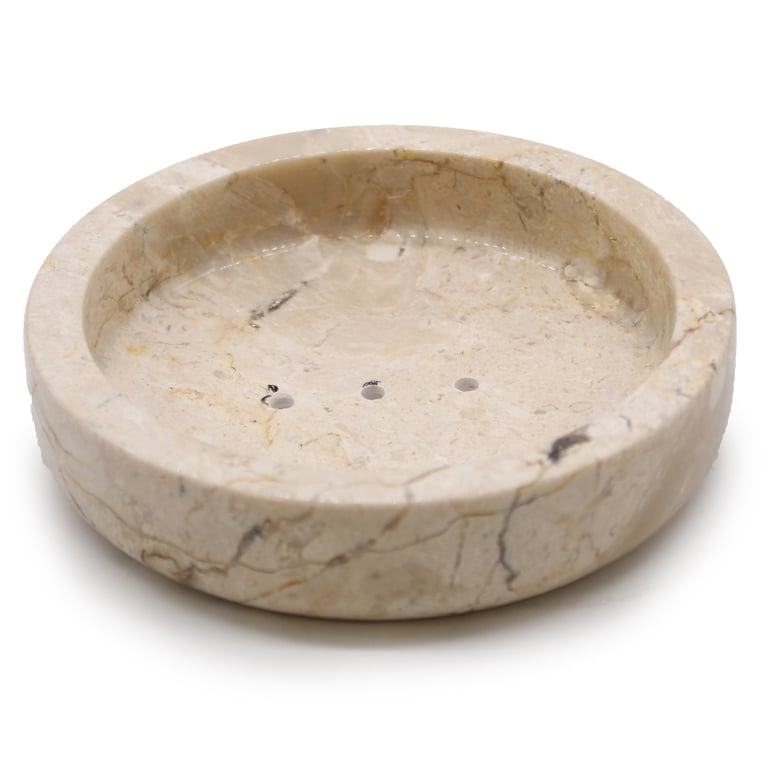 Round Honey Marble Flat Soap Dish - Elegant Bathroom Soap Holder & Tray
