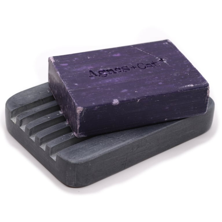 Grey Soapstone Heavy Ridges Bathroom Accessory Soap Dish 12x8.5cm Large Soap Holder