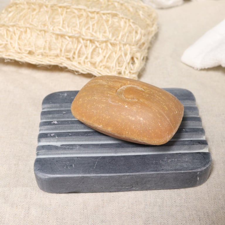 Grey Soapstone Heavy Ridges Bathroom Accessory Soap Dish 12x8.5cm Large Soap Holder