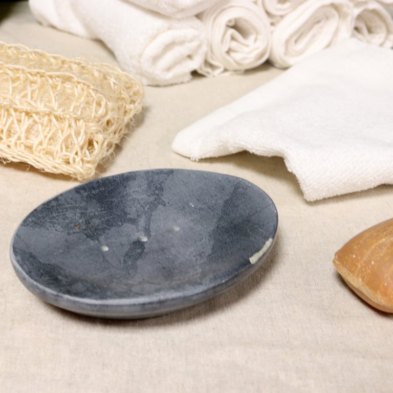 Grey Soapstone Oval Soap Dish - Classic 10x12cm Bathroom Accessory