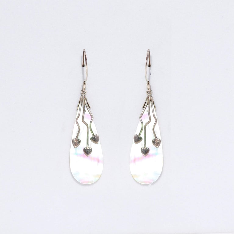 Shell & Silver Earrings - Three Hearts - MOP