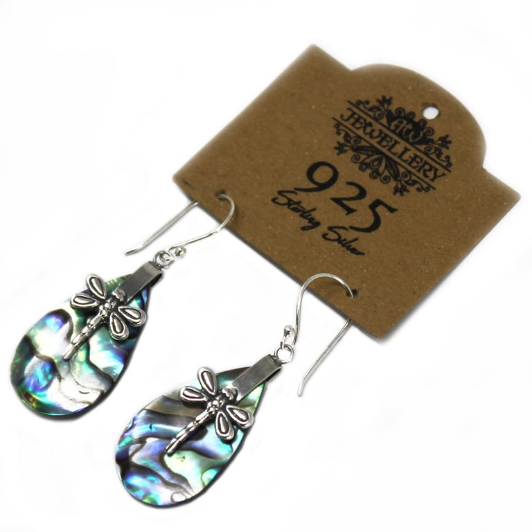 Abalone Dragonfly Shell & Silver Earrings