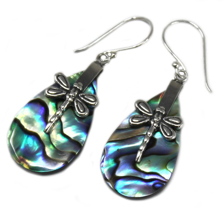 Abalone Dragonfly Shell & Silver Earrings