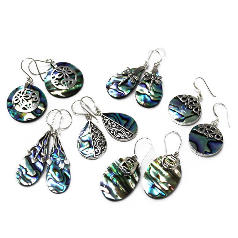Silver Abalone Flower Earrings - Shell Detailing