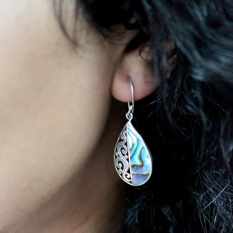 Silver Abalone Flower Earrings - Shell Detailing