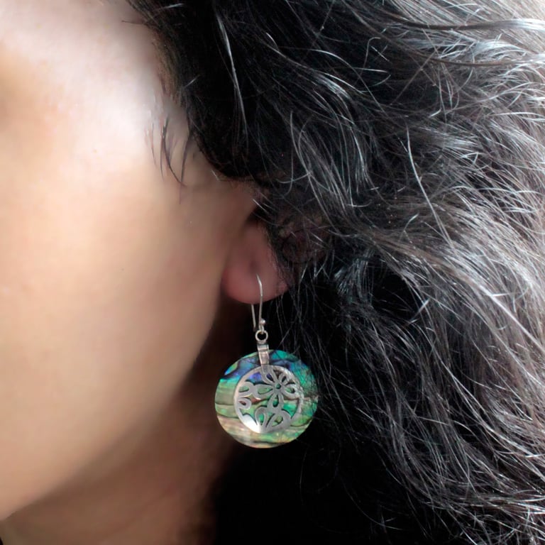 Silver Abalone Flower Earrings - Shell Detailing