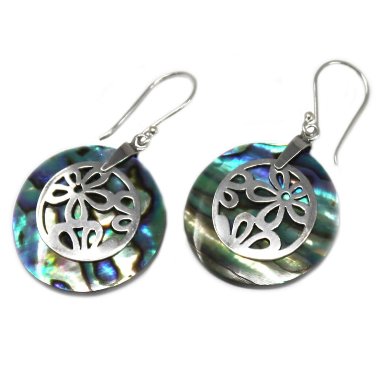 Silver Abalone Flower Earrings - Shell Detailing
