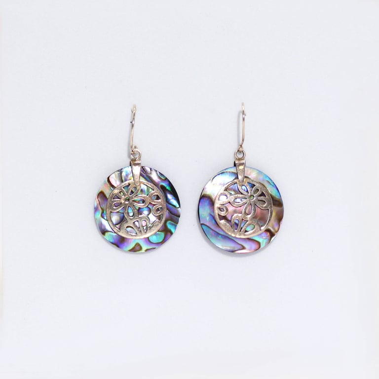 Silver Abalone Flower Earrings - Shell Detailing