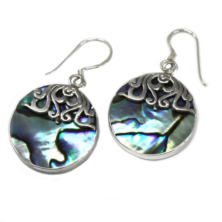 Abalone Disc Shell & Silver Earrings - Classic Design