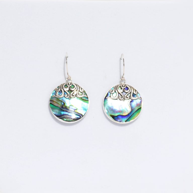 Abalone Disc Shell & Silver Earrings - Classic Design