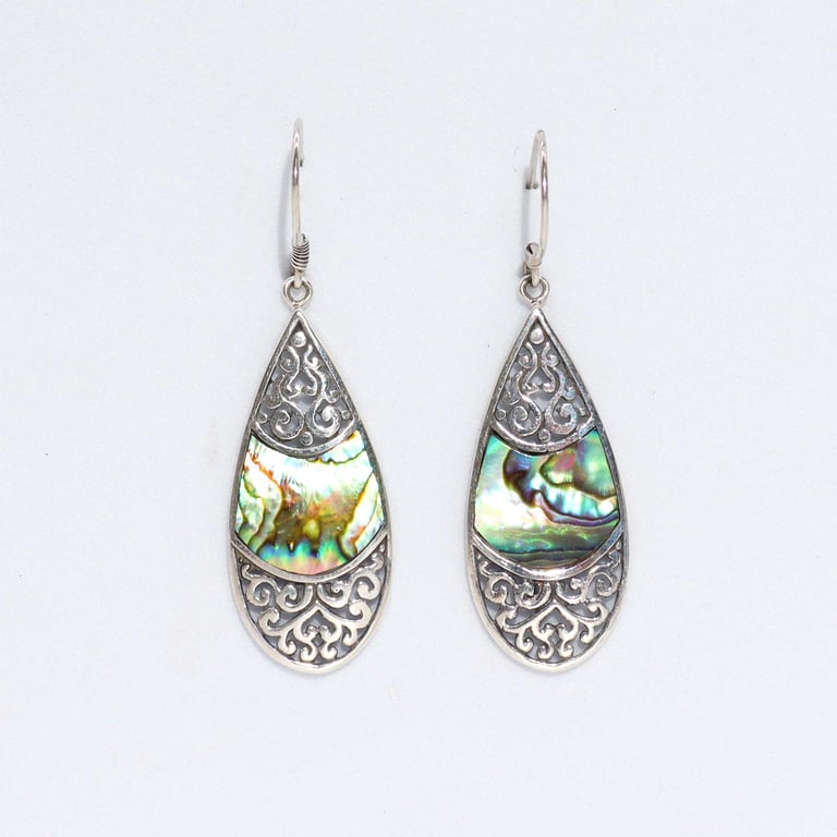 Abalone Teardrop Oval Shell & Silver Earrings