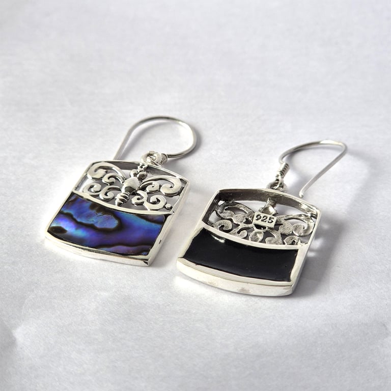 Abalone Dragonfly Shell & Silver Earrings