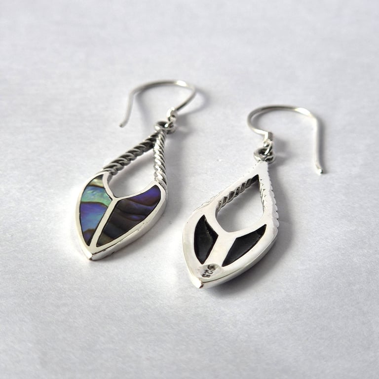 Silver Abalone Shell Earrings - Spear Drop Design