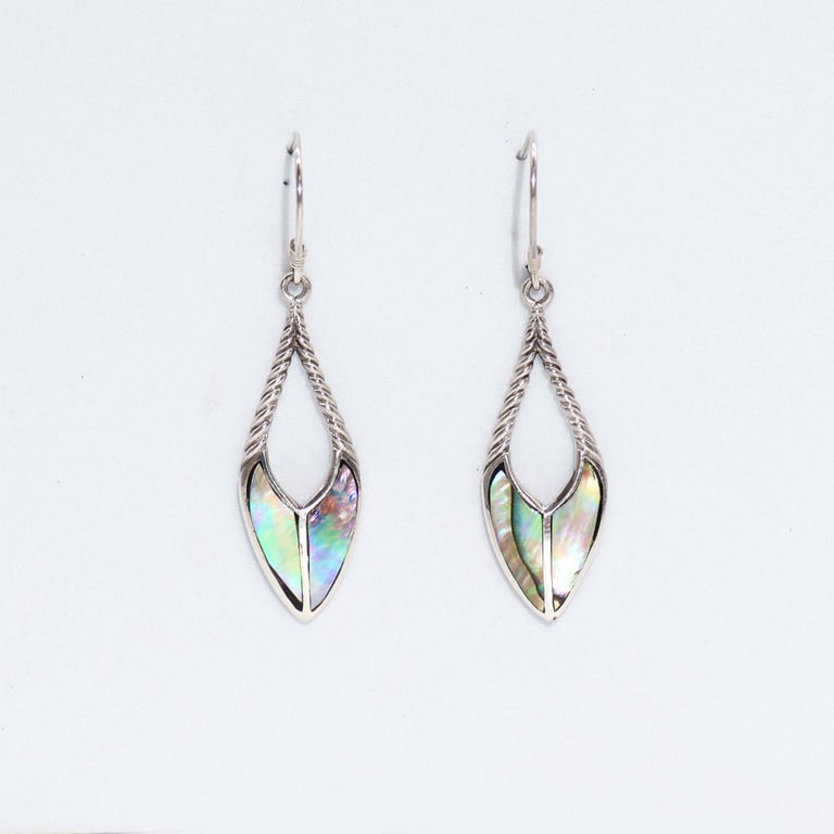 Silver Abalone Shell Earrings - Spear Drop Design