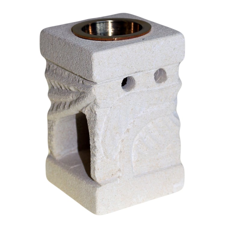 Carved Leaf Stone Oil Burner - Decorative Aroma Diffuser