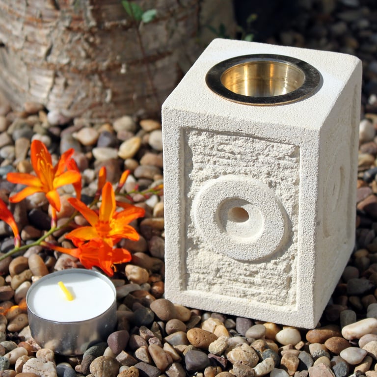 Square Moorish Stone Oil Burner - Traditional Decorative Arabic Lamp