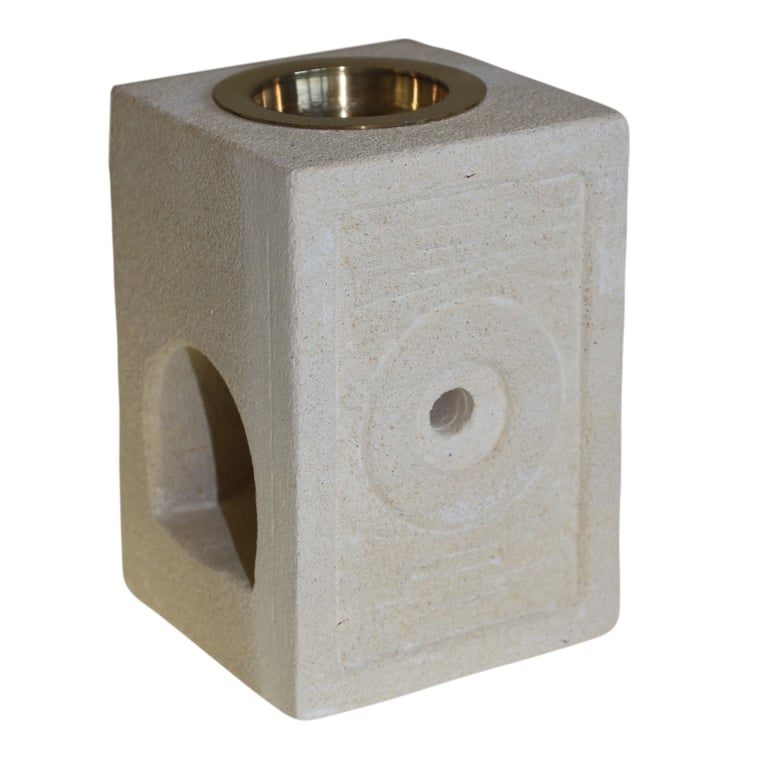 Square Moorish Stone Oil Burner - Traditional Decorative Arabic Lamp