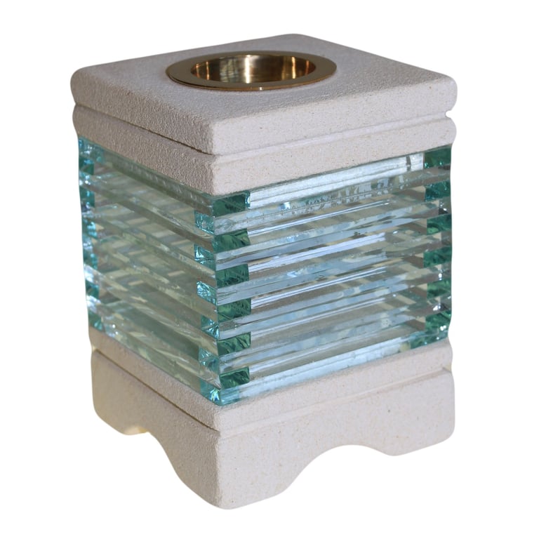 Glass Square Oil Burner - Decorative Stone Design