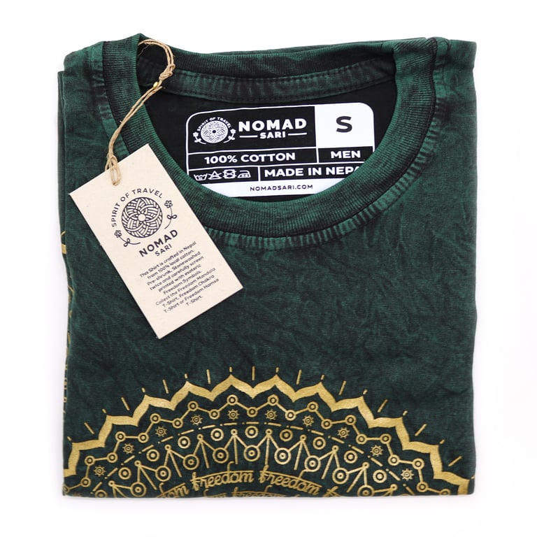 Green Stone-Washed Mandala T-Shirt - Small (Brand Name)