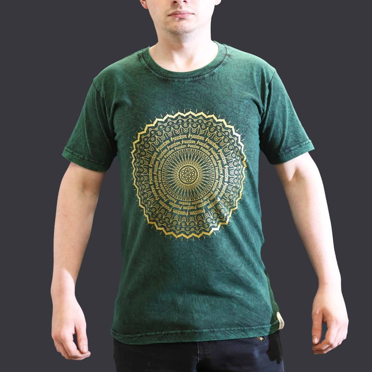 Green Stone-Washed Mandala T-Shirt - Small (Brand Name)
