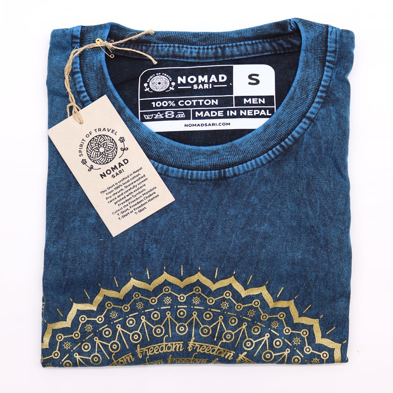 Blue Stone-Washed T-Shirt (Mandala Design) - Small Size