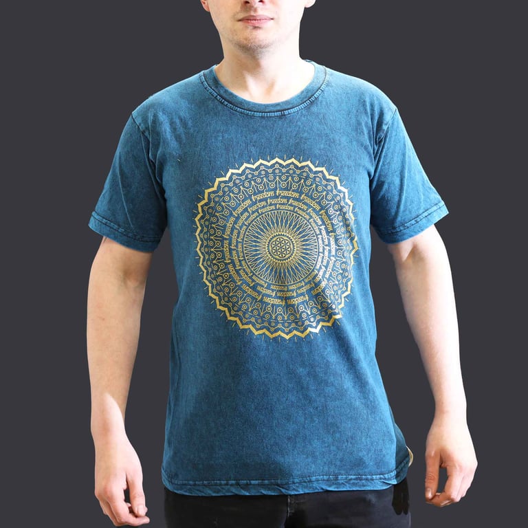 Blue Stone-Washed T-Shirt (Mandala Design) - Small Size