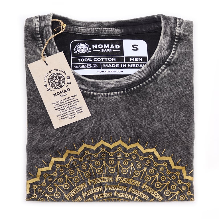 Small Stone Wash Mandala T-Shirt (Dark Grey) - Fashionable & Comfortable