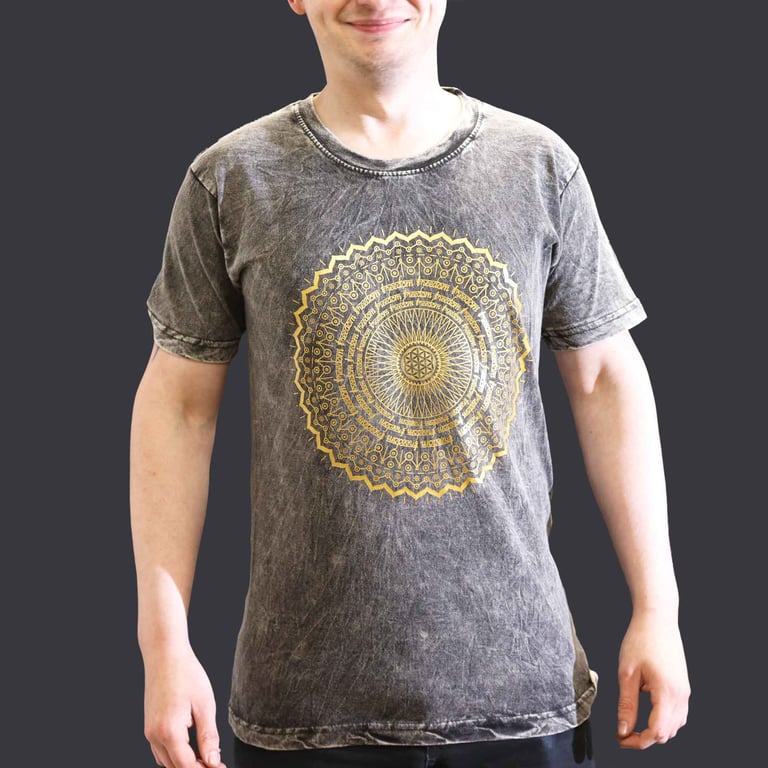 Small Stone Wash Mandala T-Shirt (Dark Grey) - Fashionable & Comfortable