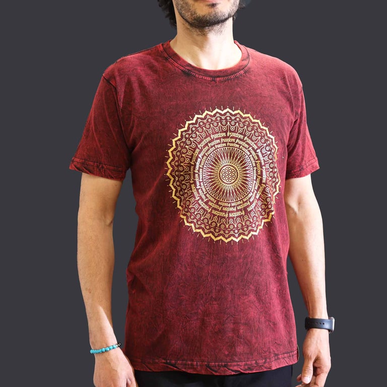 Medium Stone Wash Mandala T-Shirt (Maroon)