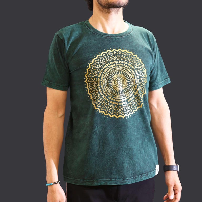 Green Stone Washed Mandala T-Shirt (Medium)
