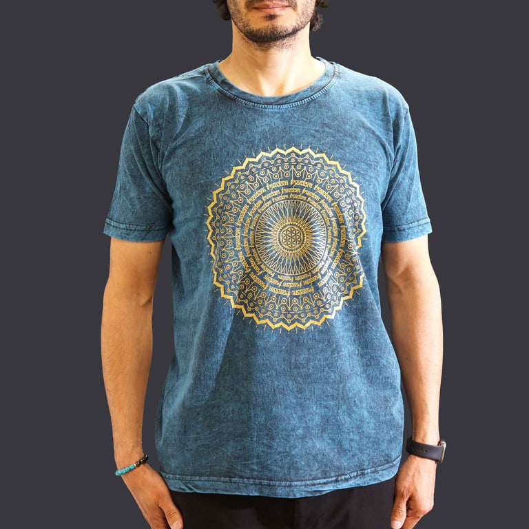 Stone Washed Medium T-Shirt (Mandala Design) - Blue