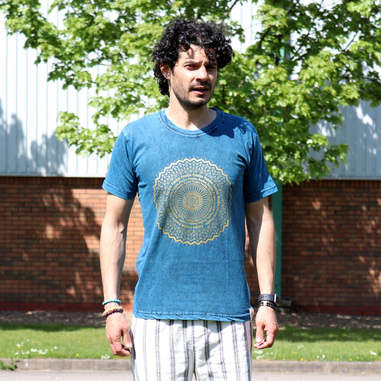 Stone Washed Medium T-Shirt (Mandala Design) - Blue
