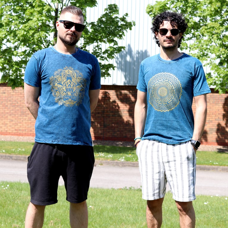 Stone Washed Medium T-Shirt (Mandala Design) - Blue