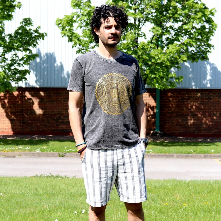 Medium Stone Wash T-Shirt (Mandala Design) - Dark Grey