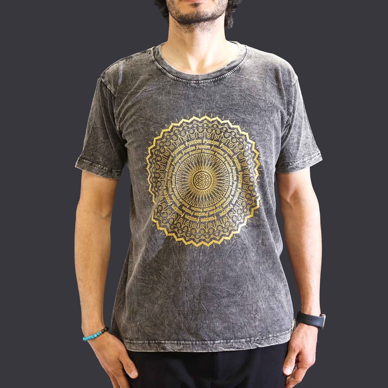 Medium Stone Wash T-Shirt (Mandala Design) - Dark Grey