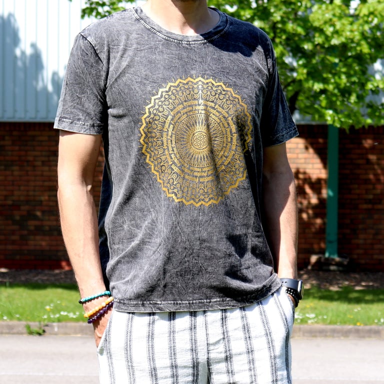 Medium Stone Wash T-Shirt (Mandala Design) - Dark Grey