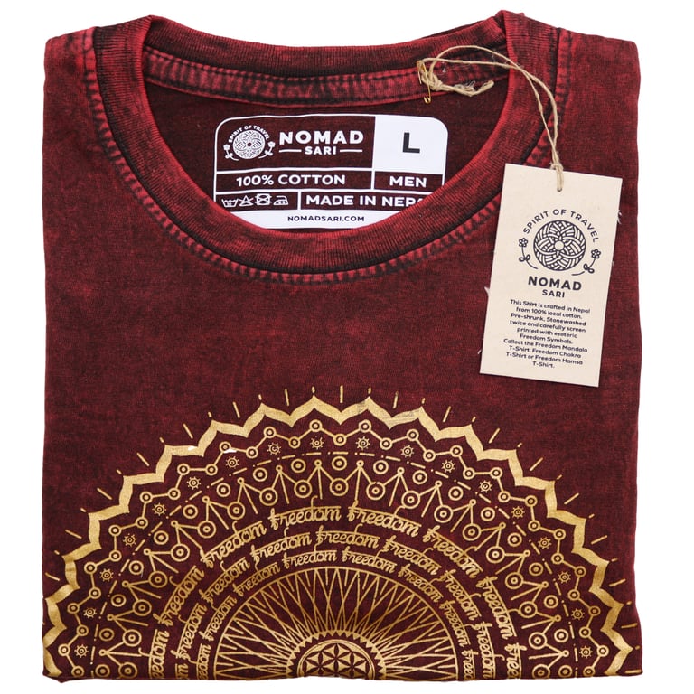 Large Stone Wash Mandala T-Shirt (Maroon) - Premium Quality